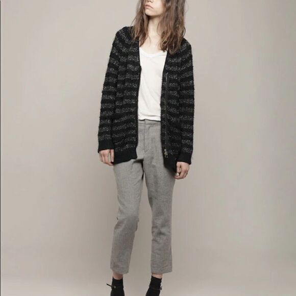 3.1 Philip Lim Black & Gold Metallic Stripe Cardigan - Picture 1 of 10